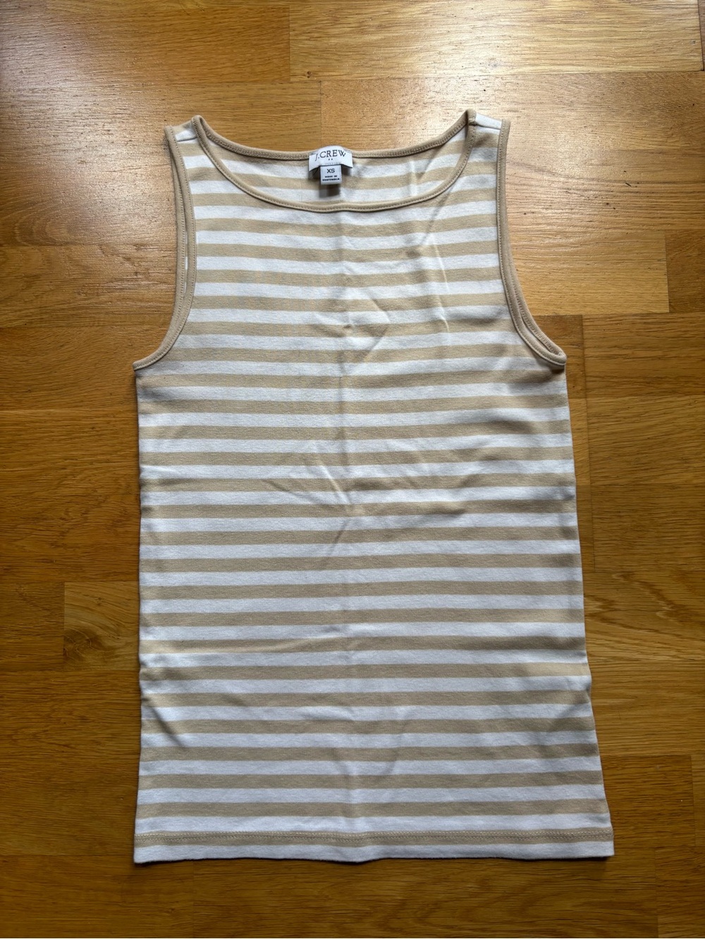 J. Crew Beige & White Striped Sleeveless Tank